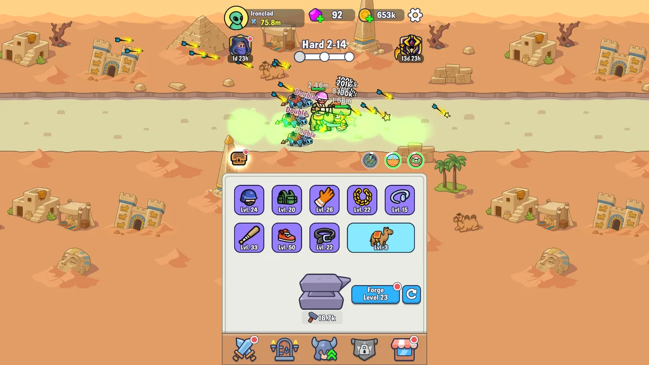 Desert stage — equipping gear from the loadout panel
